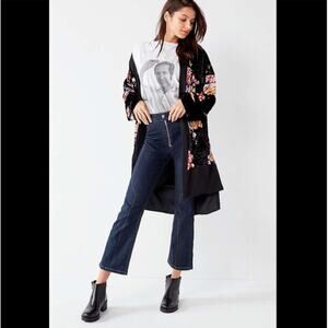 Out From Under Velvet Kimono Style Robe- Dark Floral Boho Statement Layer- Small